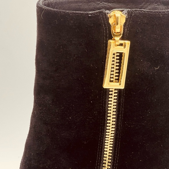 KAT MACONIE Black Suede Boots  With Funky Gold Accent On 4”Heels US6 EU37 - Picture 8 of 12